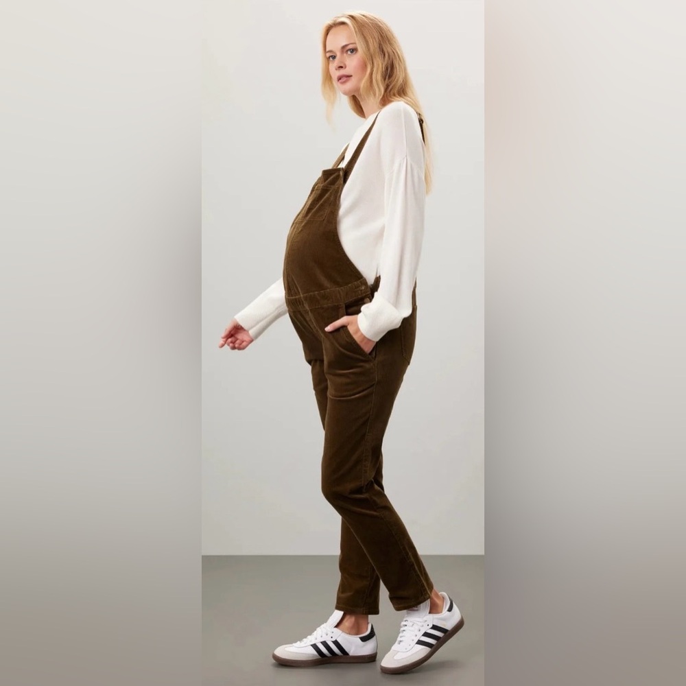 HATCH Corduroy Maternity Overalls Olive Green Brown Cotton Stretch 8/10‎ Size 2